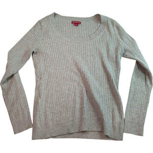 Merona Womens Sweater Gray Rib Knit Pullover Long Sleeve Scoop Neck Size L Large